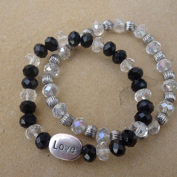 Set of 2 Clear & Black Beaded Love Bracelets - Picture 6 of 8